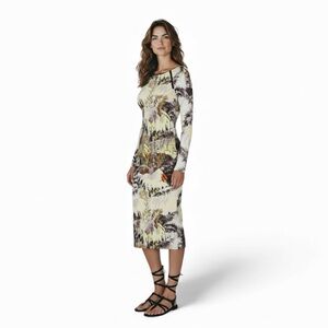 Topshop Bodycon Midi Dress - Palm Print Zip Detail - Women’s Size 6